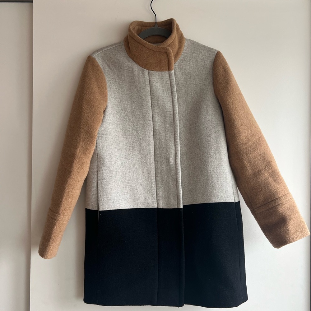 J.Crew Colorblock City Coat in Camel, Gray, & Black Size 04
